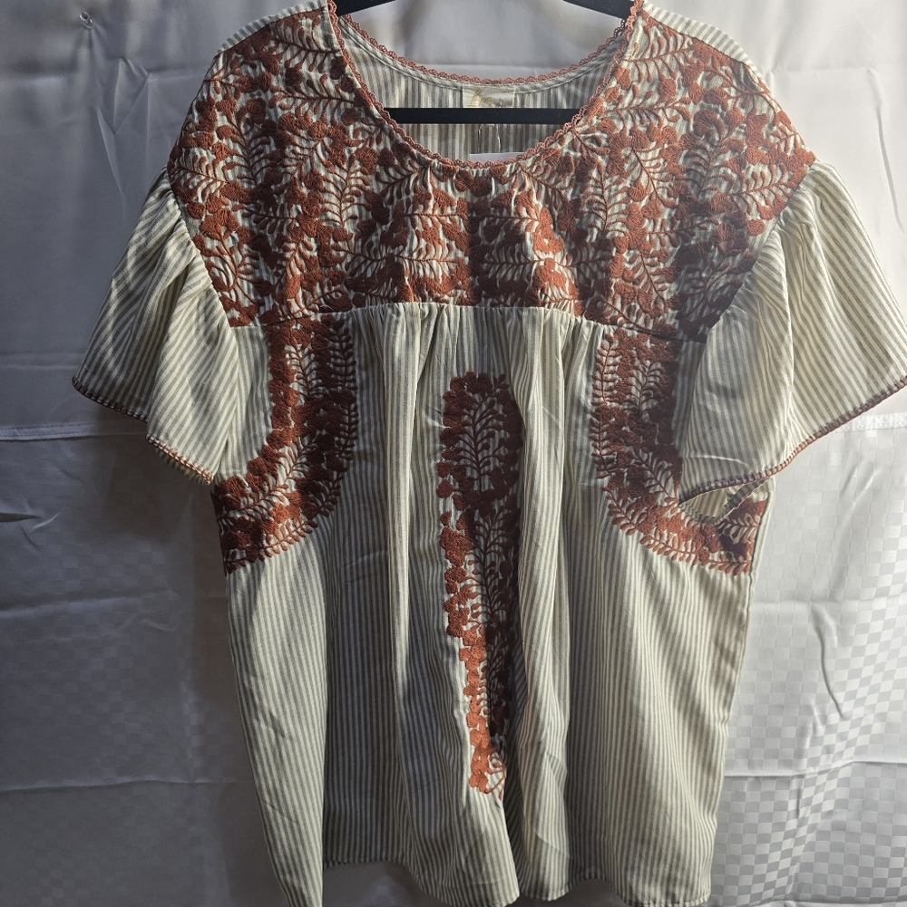 Brown and Cream Patterned Blouse